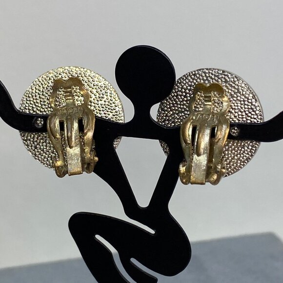 Vintage Japan Round Marbled Lucite Silver Tone Clip-On Earrings .75" - Picture 6 of 6